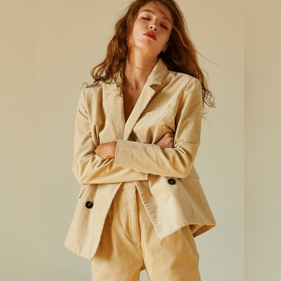 Pierre Corduroy Double Breasted Blazer by Crescent in Tan - Picture 2 of 6